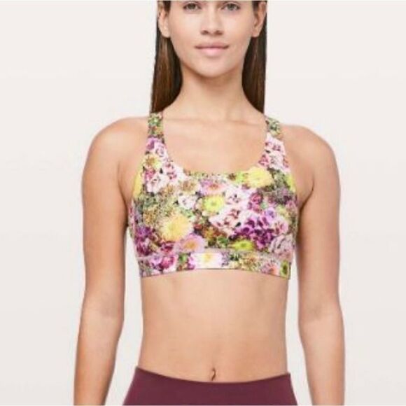 Lululemon sz 4 Energy Bra Nulux Inflorescent Multi excellent pink green yellow - Picture 8 of 10